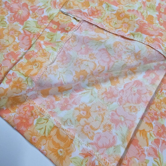 Vintage 70s Floral Matching Set 2 Pc Button Up Wide Leg Pants Orange Peach XS - Picture 6 of 13